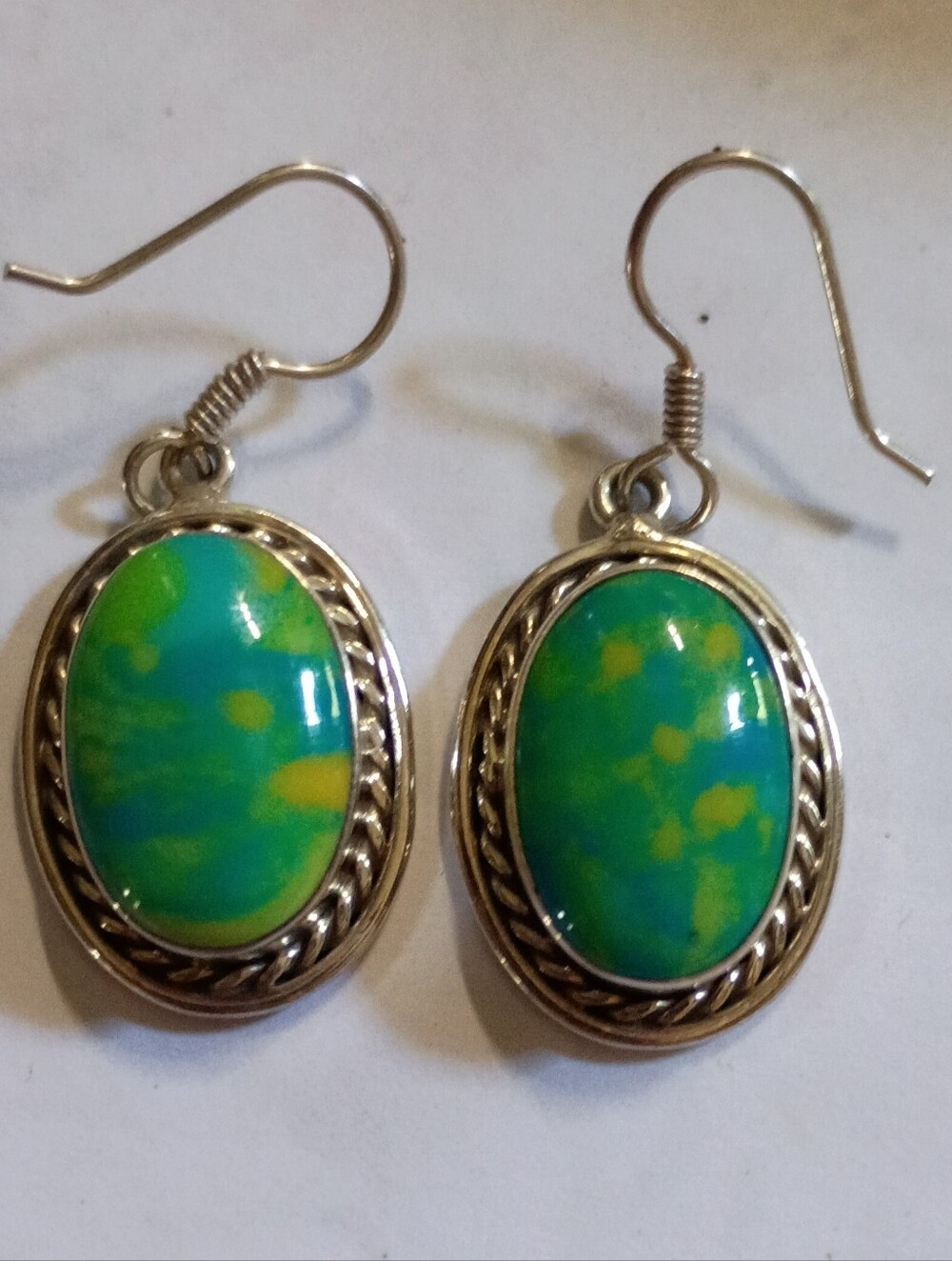 Art Glass Earrings From Mexico set In Sterling Silver